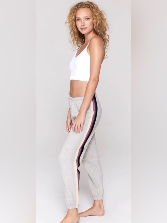 Spiritual Gangster Pants - Spiritual Gangster Striped Perfect Sweatpants, Heather Gray, Medium